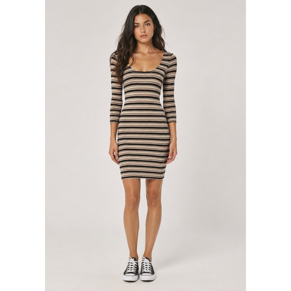 Dolan Left Coast Collection Bodycon Dress Womens Small Petite Cream Stripe Rayon